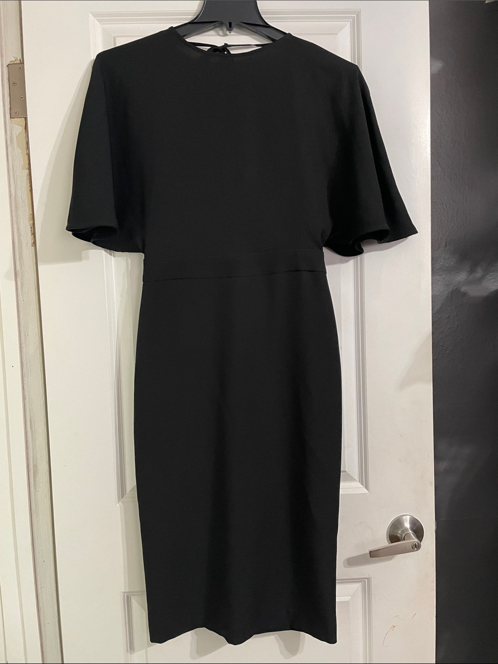 Zara Black Flutter Sleeve Open Back Midi Dress Size Medium